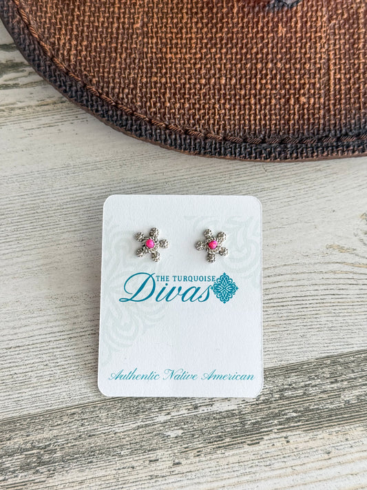 Native American Dark Pink Opal Studs