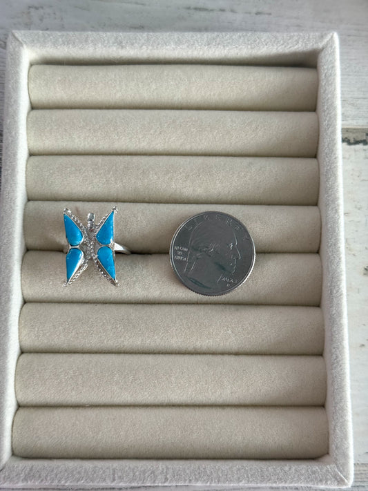 Native Made Turquoise Butterfly Ring 7