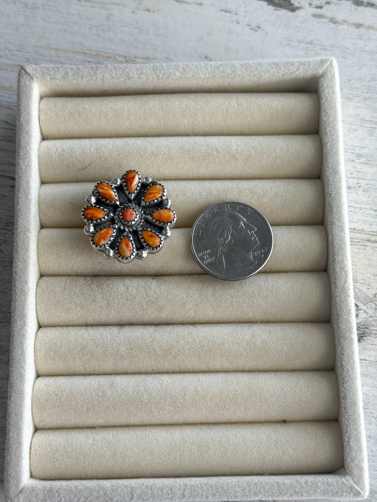 Native American Orange Spiny Adjustable Ring