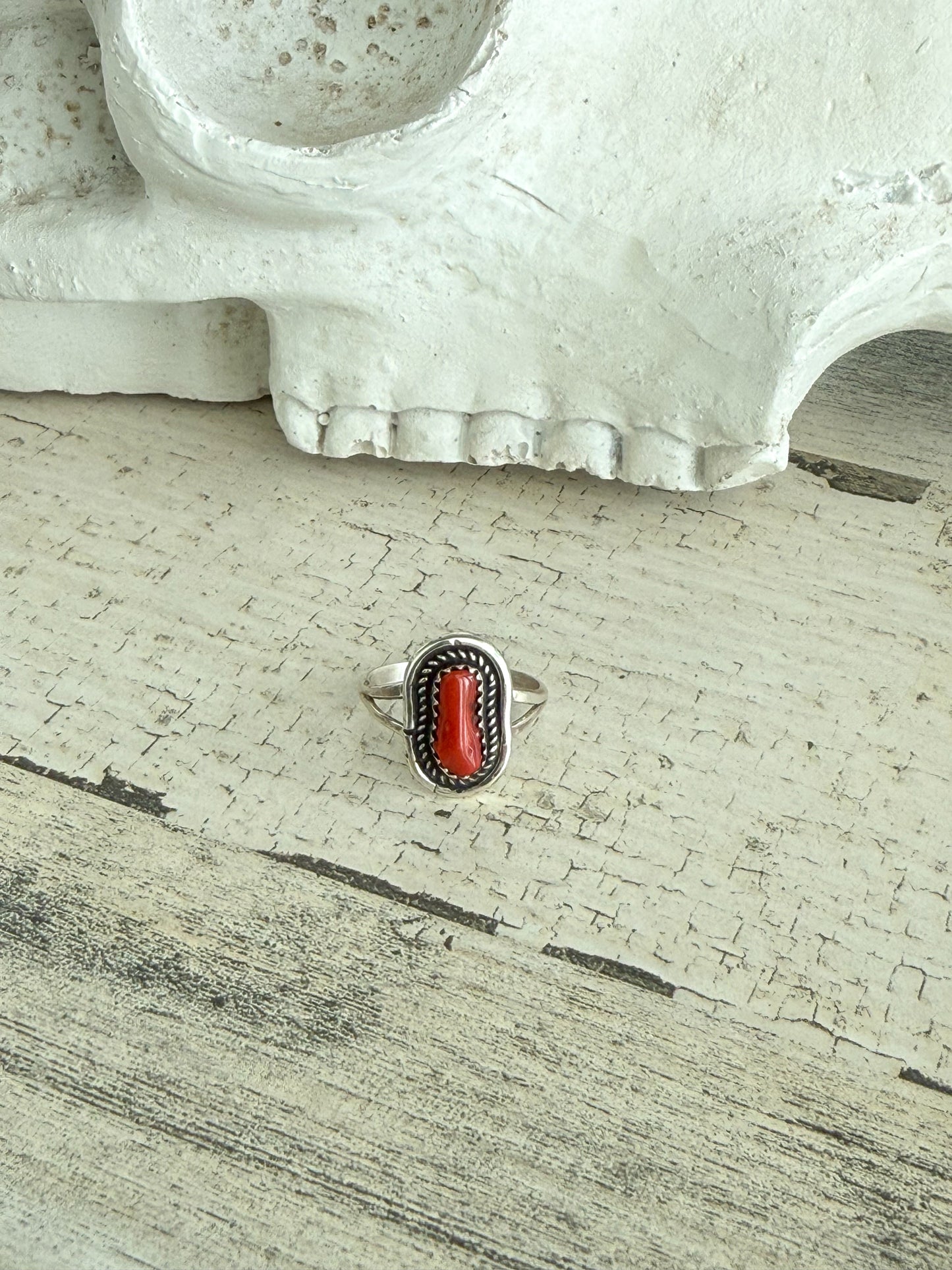 Native American Red Coral Ring 7.75
