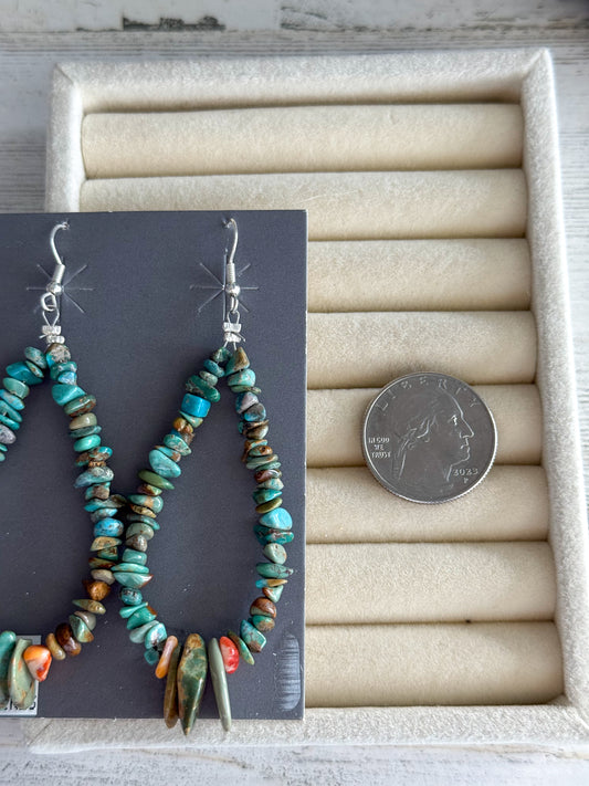 Native American Turquoise & Spiny Nugget Hoops