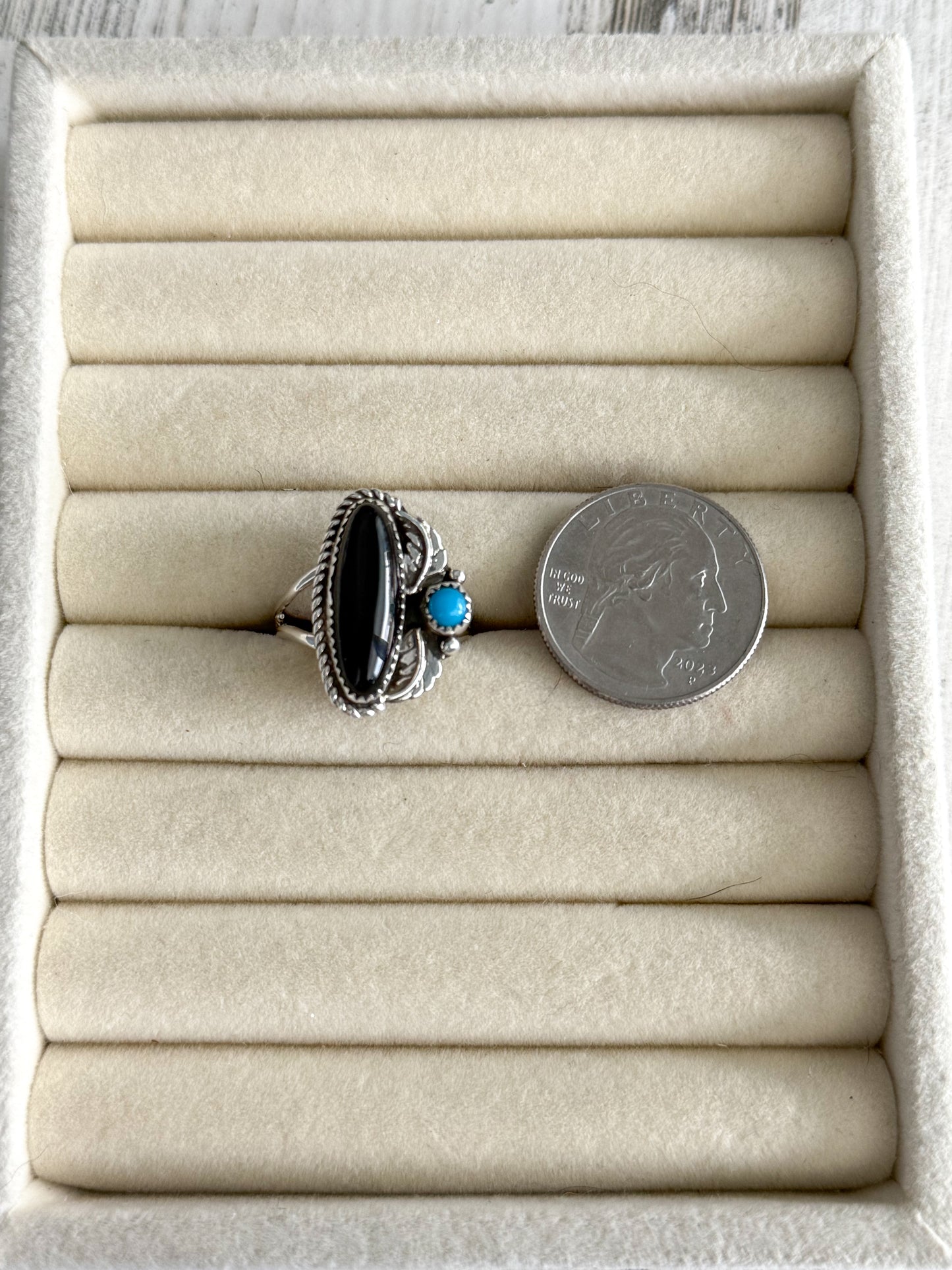 Native American Black Onyx & Turquoise Ring 9