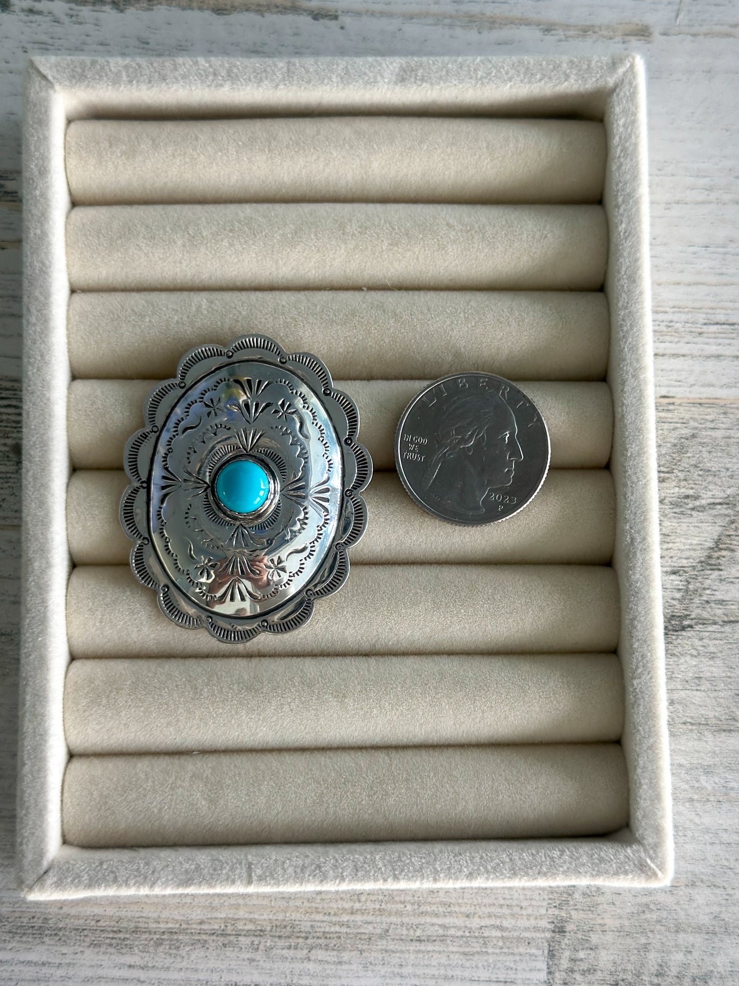 Native Made Sterling Sleeping Beauty Concho Earrings
