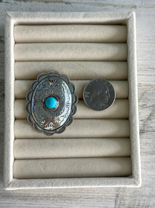 Native Made Sterling Sleeping Beauty Concho Earrings