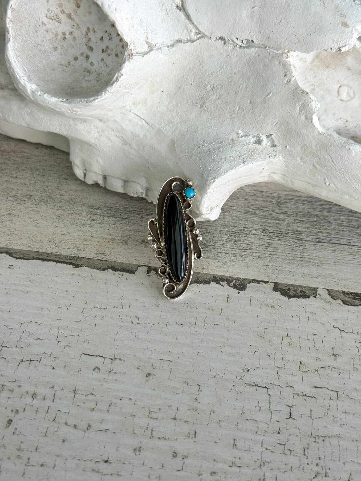 Native American Black Onyx & Turquoise Ring 7