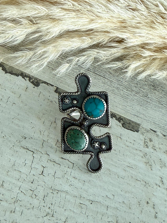 Native American Puzzle Piece Turquoise Ring 8