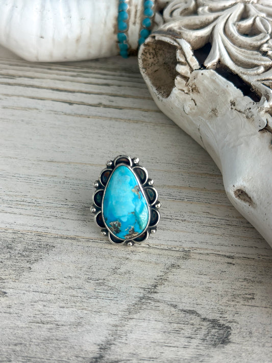Native Made Blue Emerald Valley Turquoise Ring Size 8