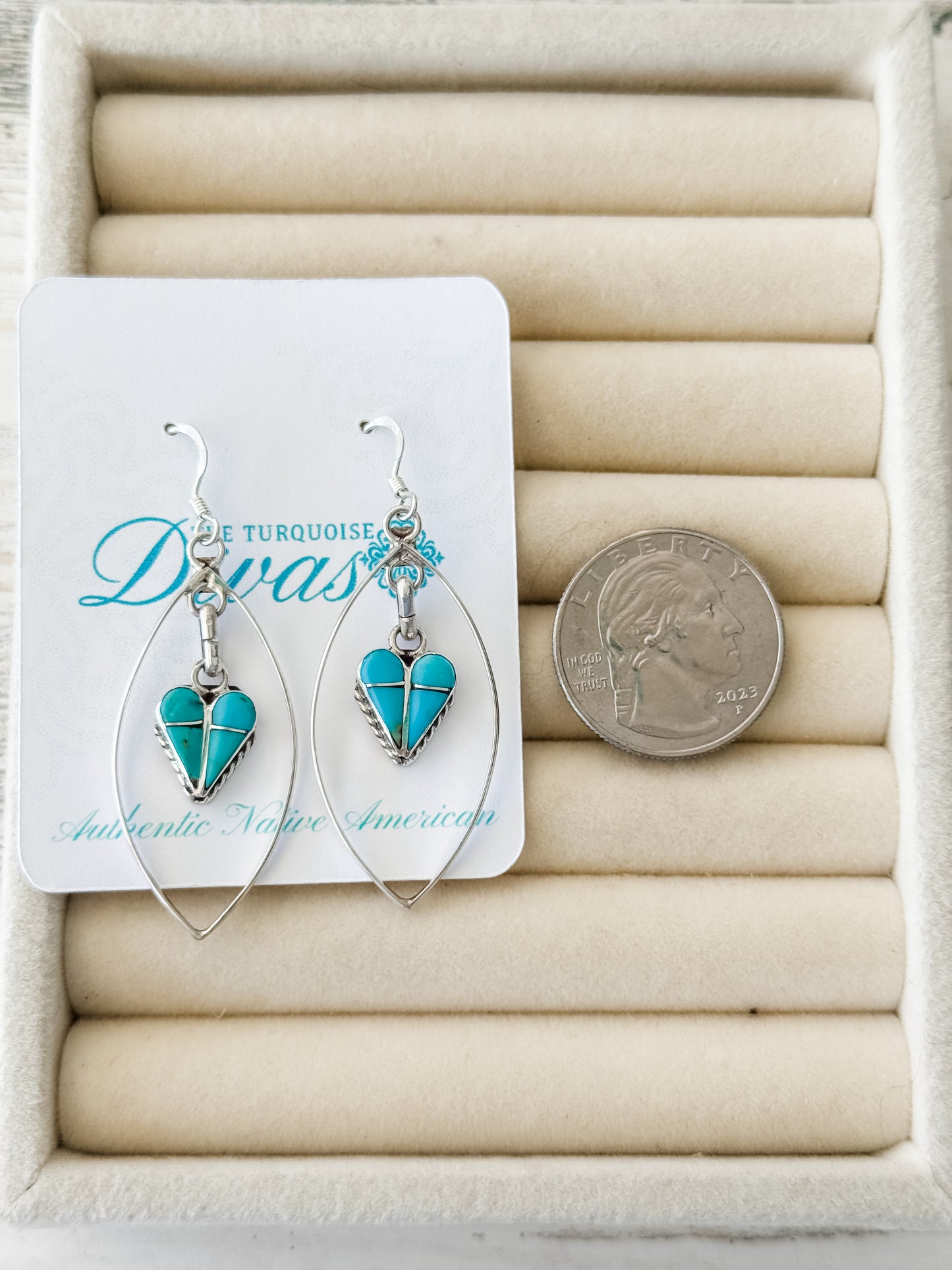 Native American Sterling & Turquoise Heart Dangle Earrings