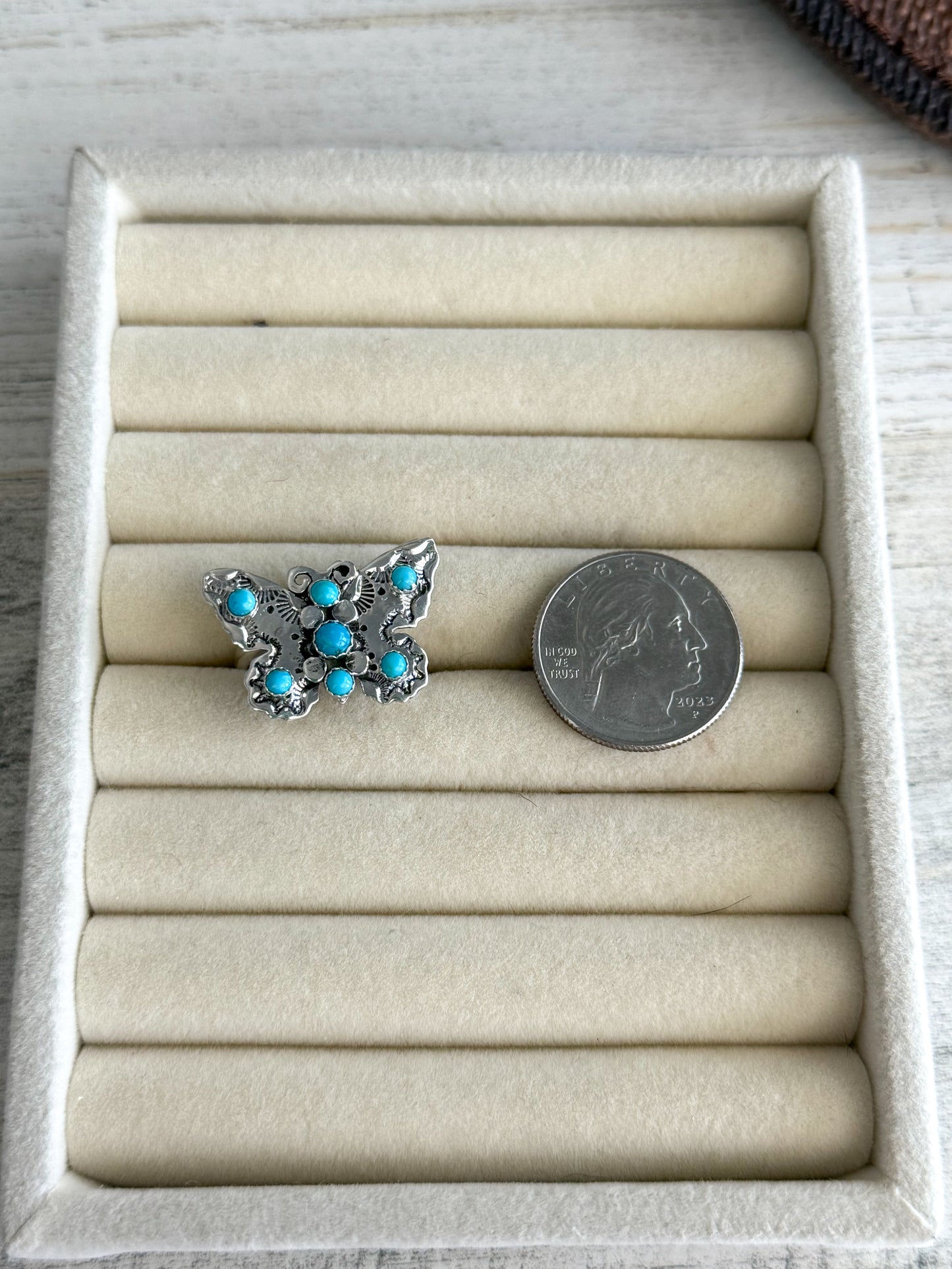 Native American Sterling Turquoise Butterfly Adjustable Ring