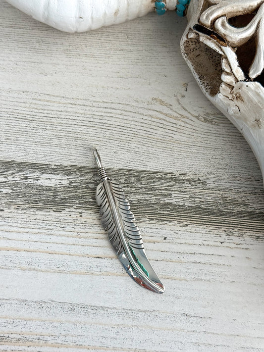 Native Made Sterling Feather Pendant