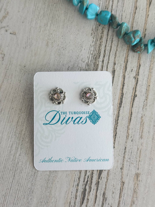 Native American Sterling Flower Abalone Studs