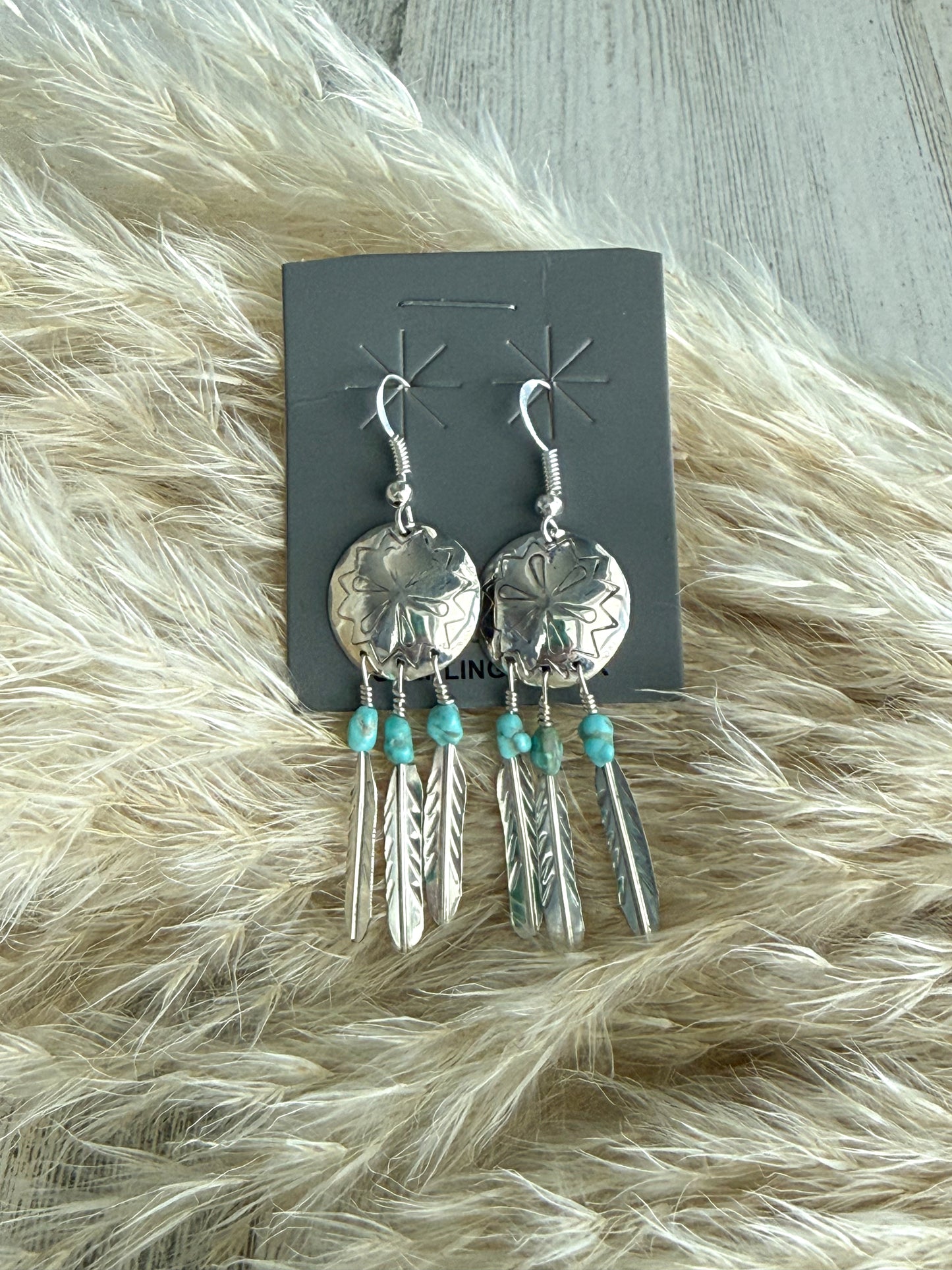 Native American Concho & Feather Earrings