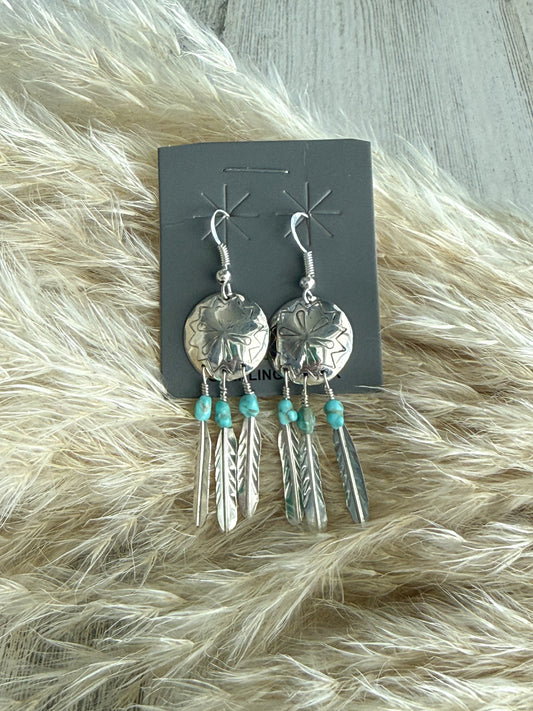 Native American Concho & Feather Earrings