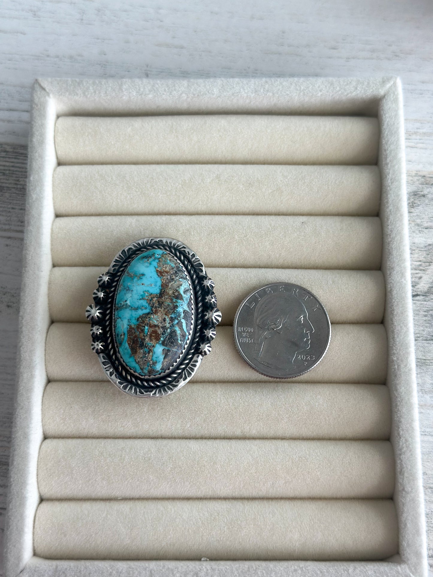 Native Made Blue/Brown Sonoran Gold Ring Size 8.75