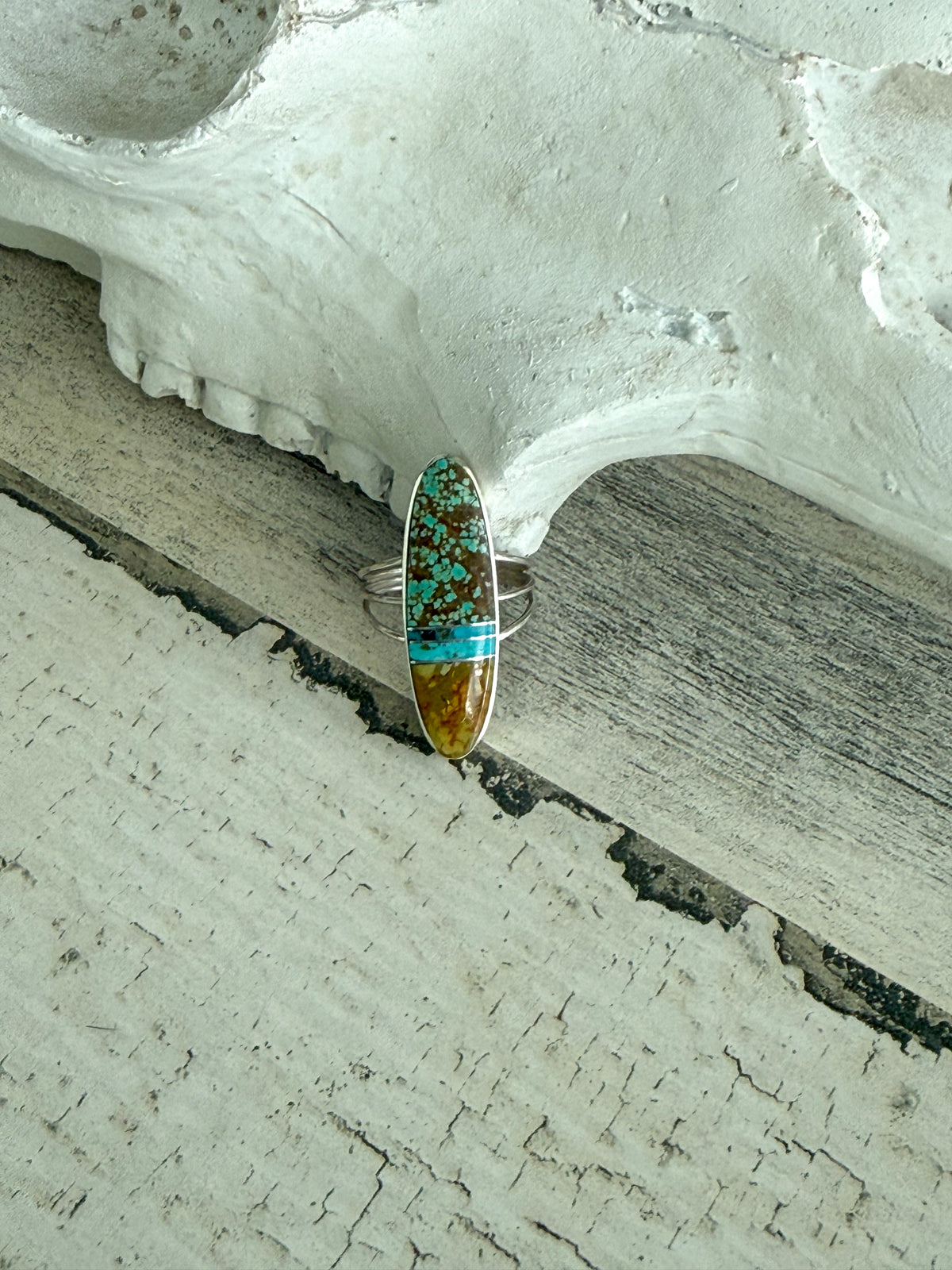 Native American #8 Turquoise Inlay Ring 8.5