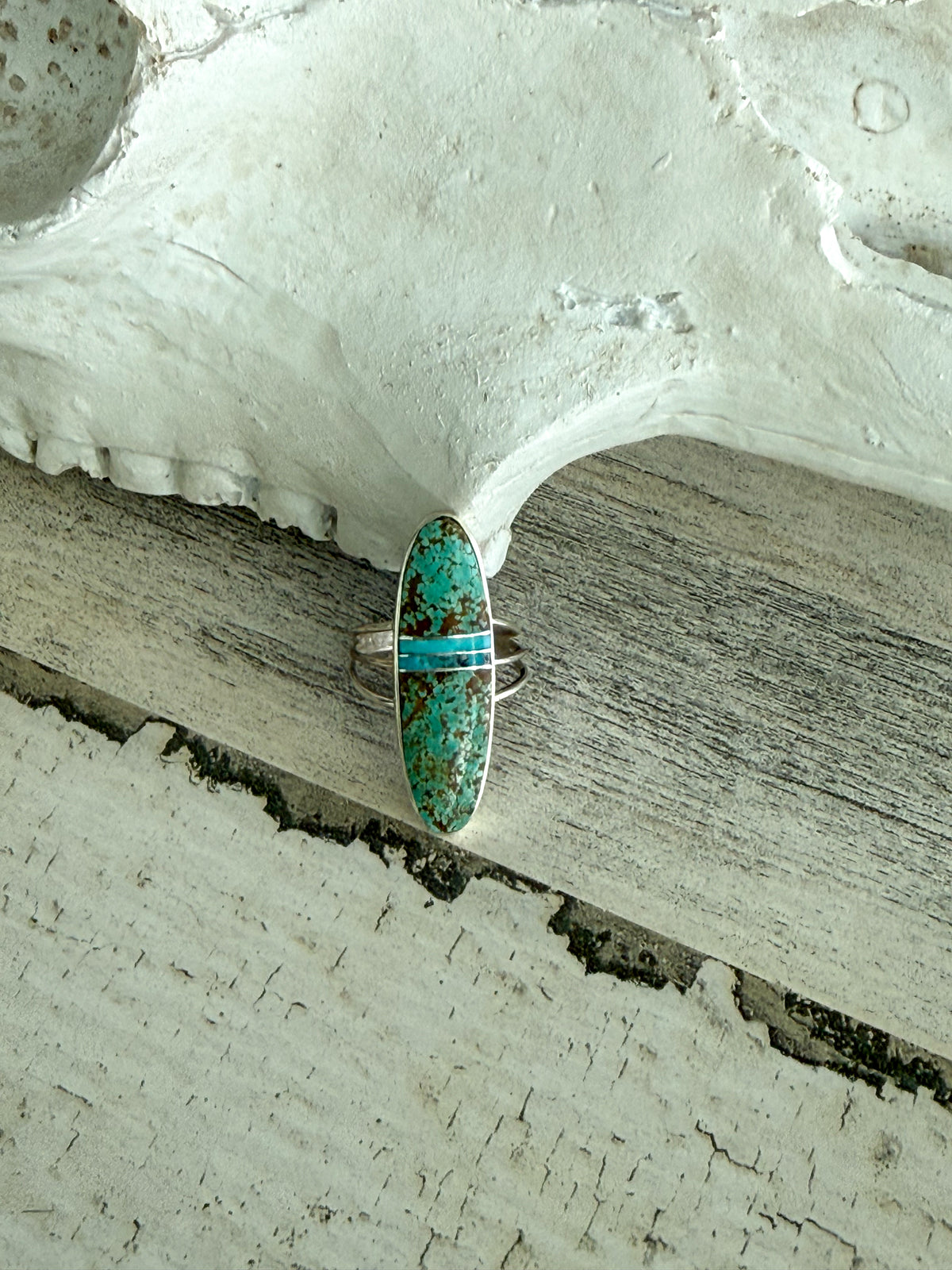 Native American #8 Turquoise Inlay Ring 6.75