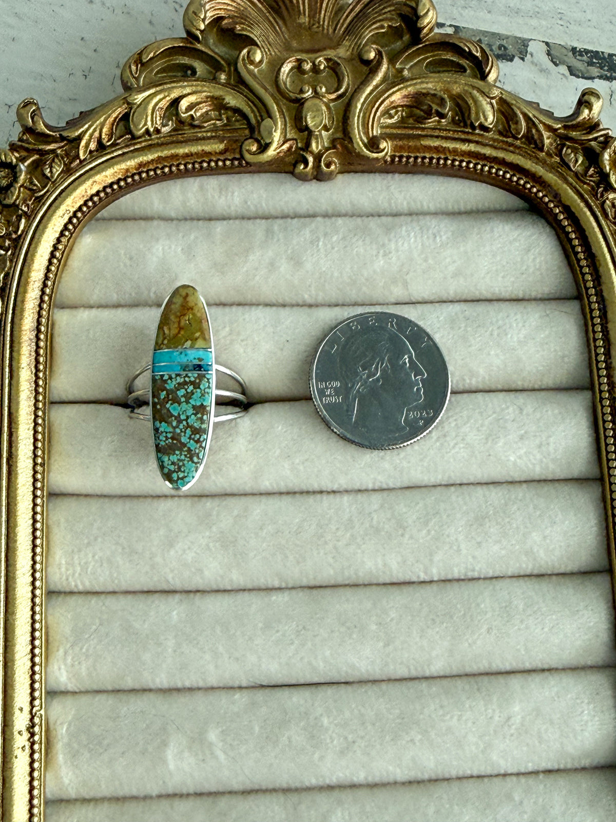 Native American #8 Turquoise Inlay Ring 8.5
