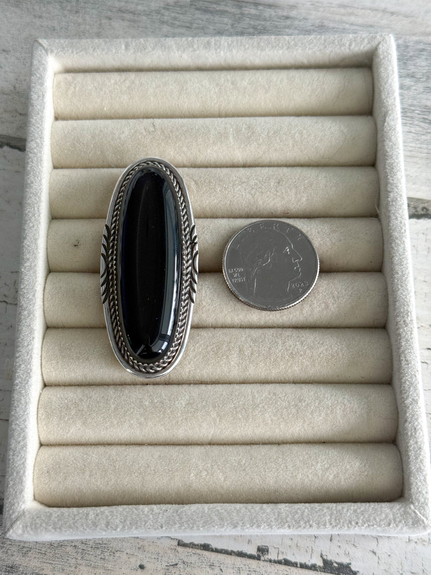 Native American Black Onyx Ring 7.5