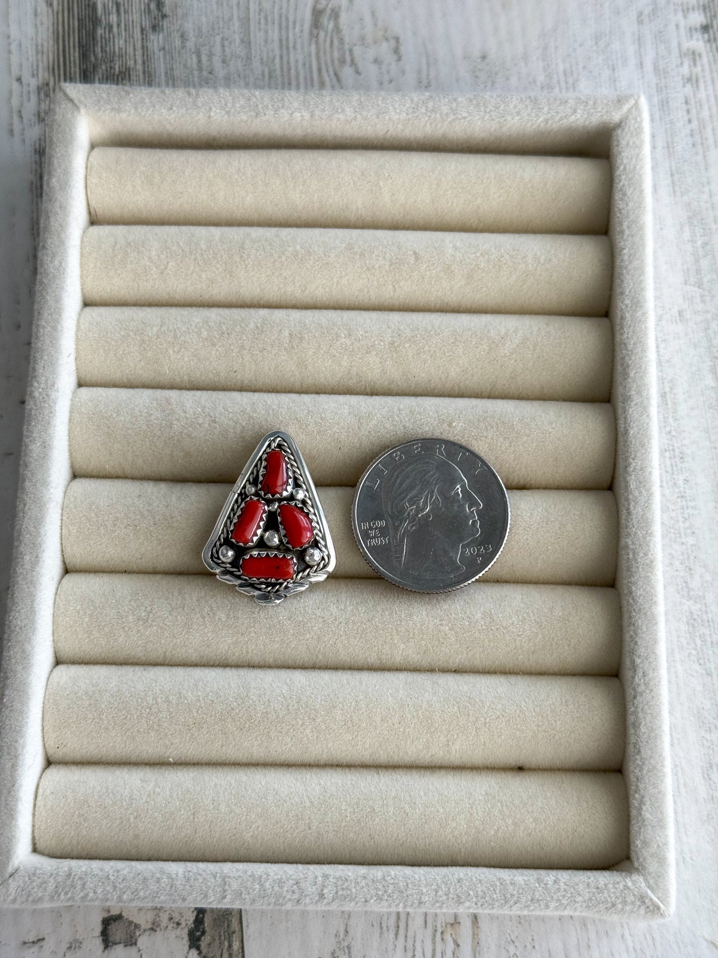 Native American Coral Tear Drop Earrings