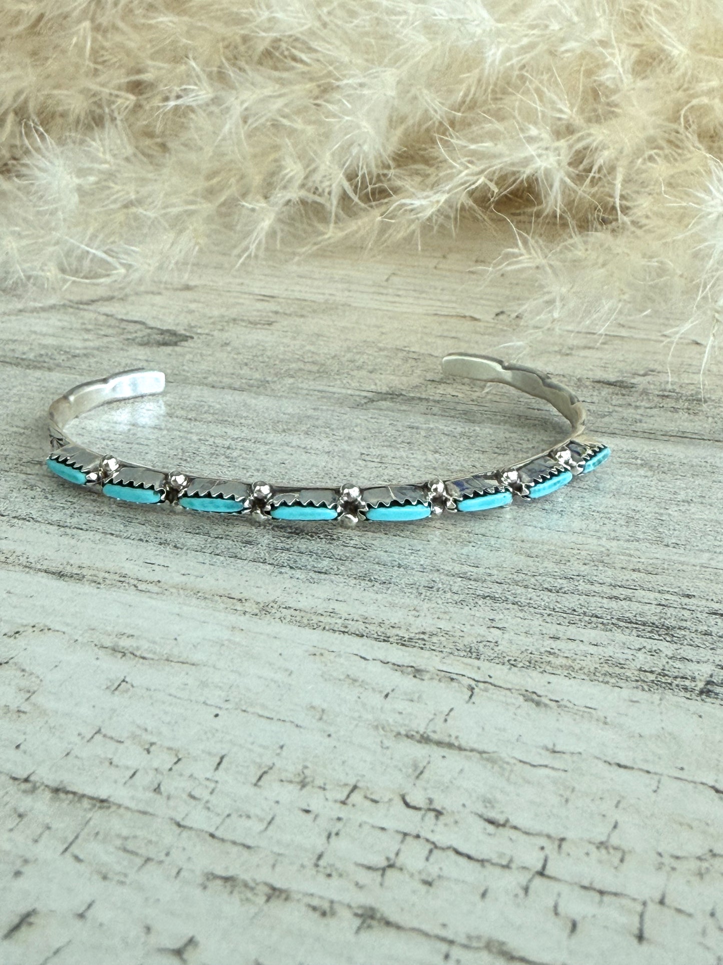 Native American Sterling Stamped Turquoise Cuff 6-5/8"