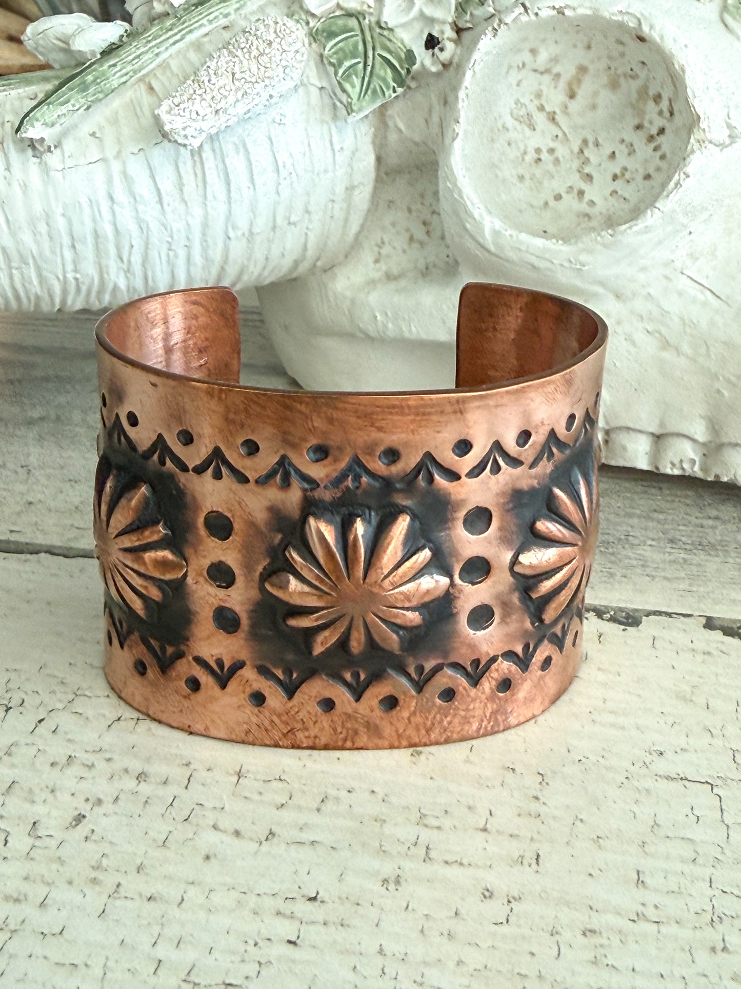 Native American Copper Stamped Cuff 7"