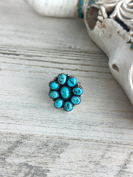 Native Made Turquoise Cluster Ring 9