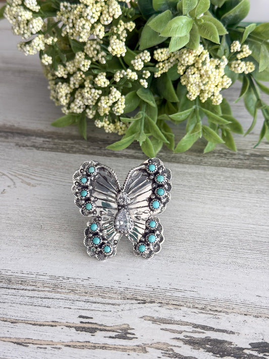 Native American Turquoise Butterfly Adjustable Ring