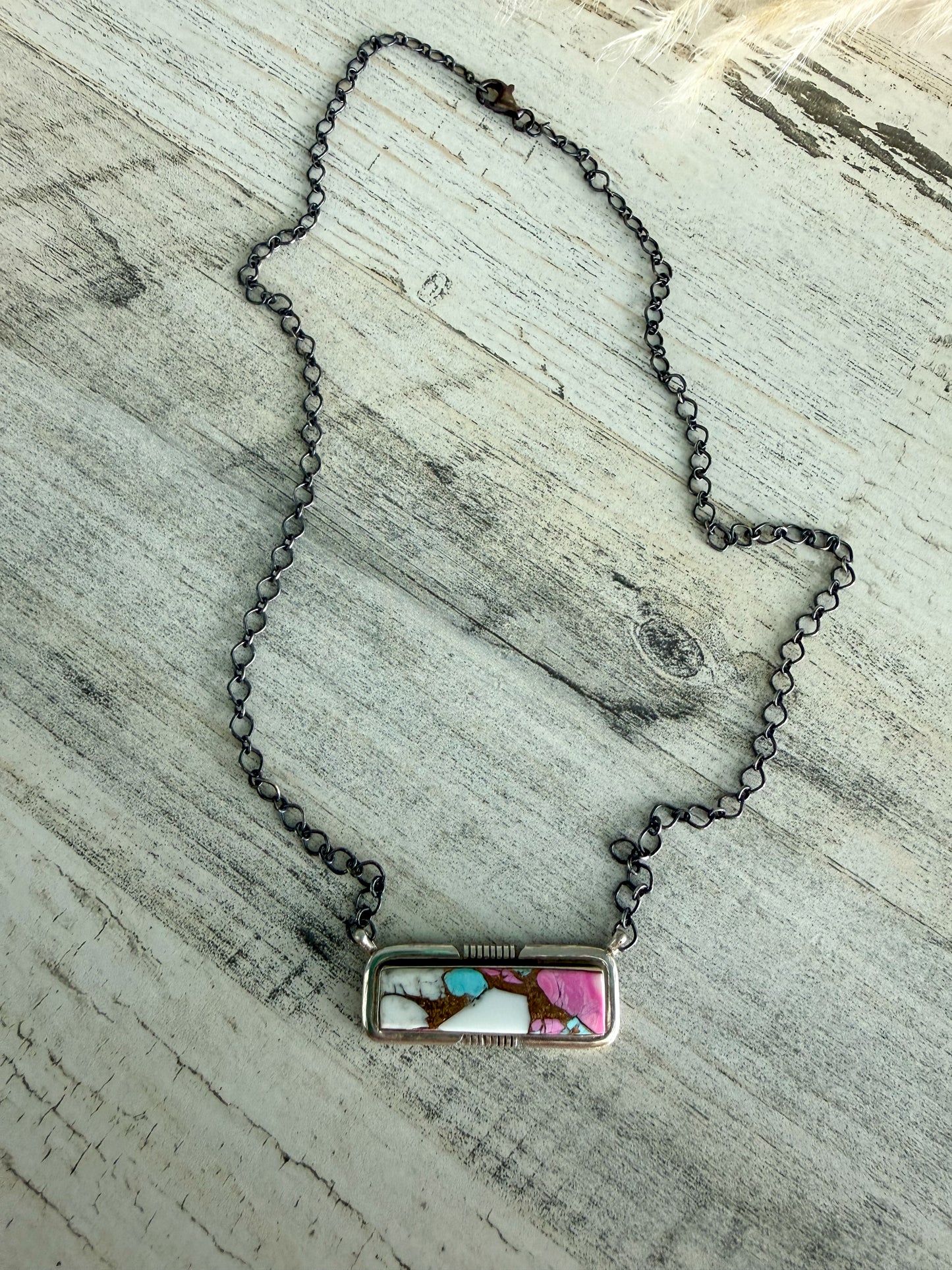 Native American Cotton Candy Bar Necklace 18"