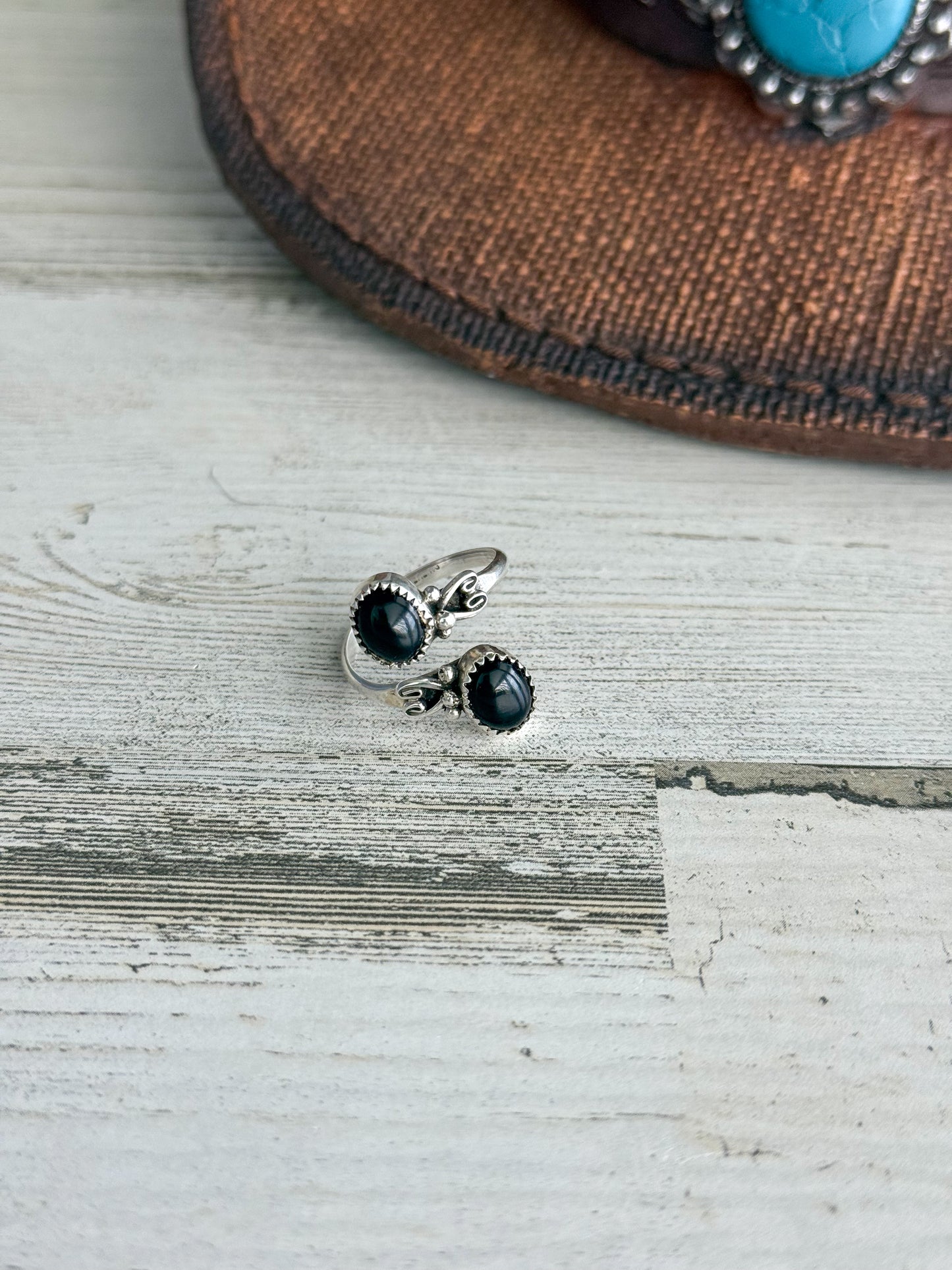 Native American Black Onyx Adjustable 9 Ring
