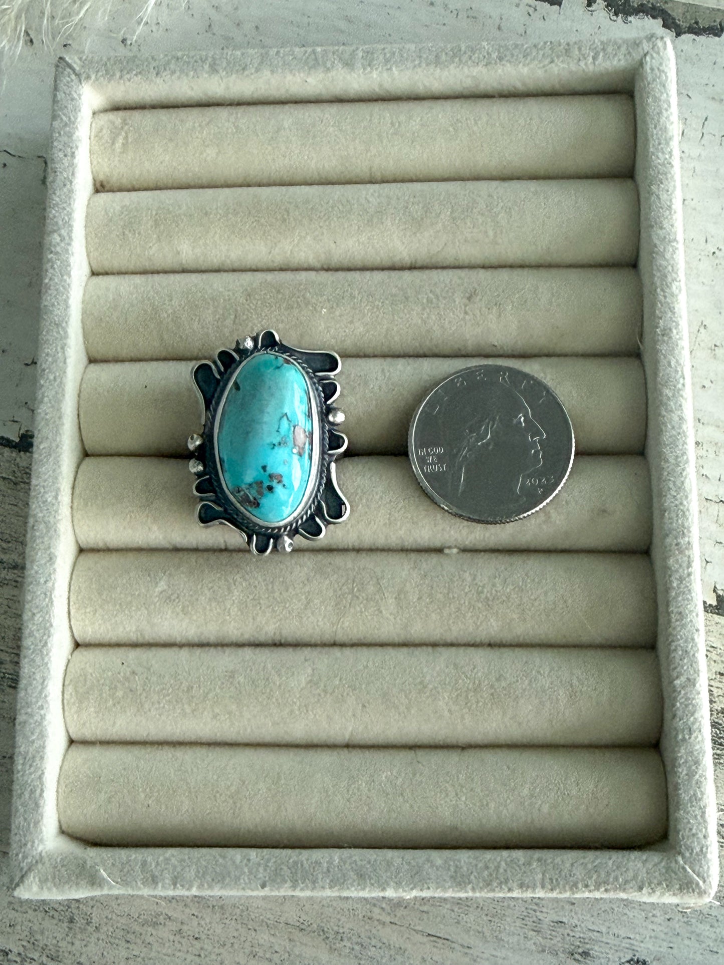 Native American Fox Turquoise Adjustable Ring