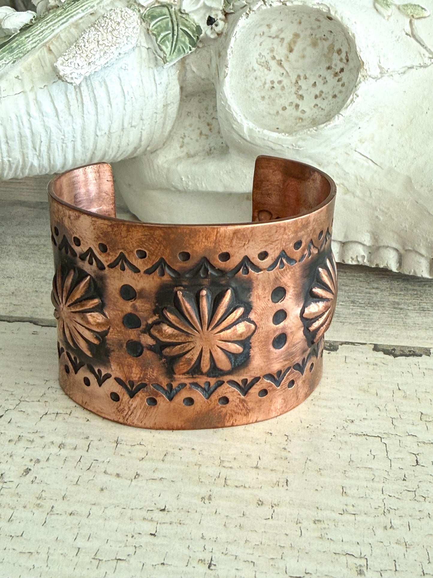 Native American Copper Stamped Cuff 7-1/4"