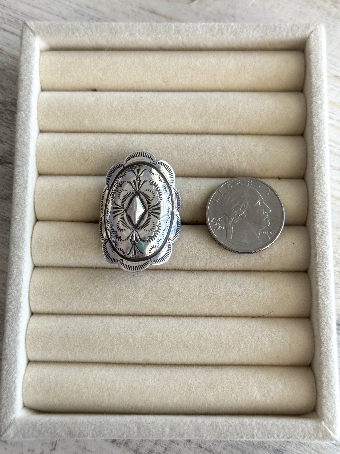 Native American Concho Stamped Ring 12.5