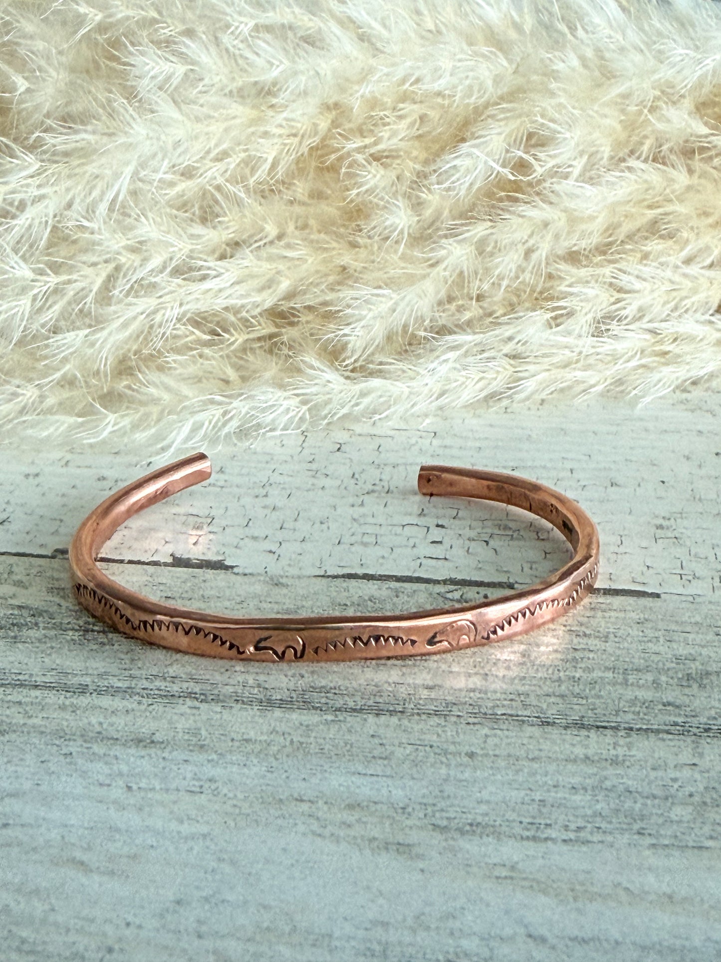 Native American Stamped Copper Cuff 7.25"