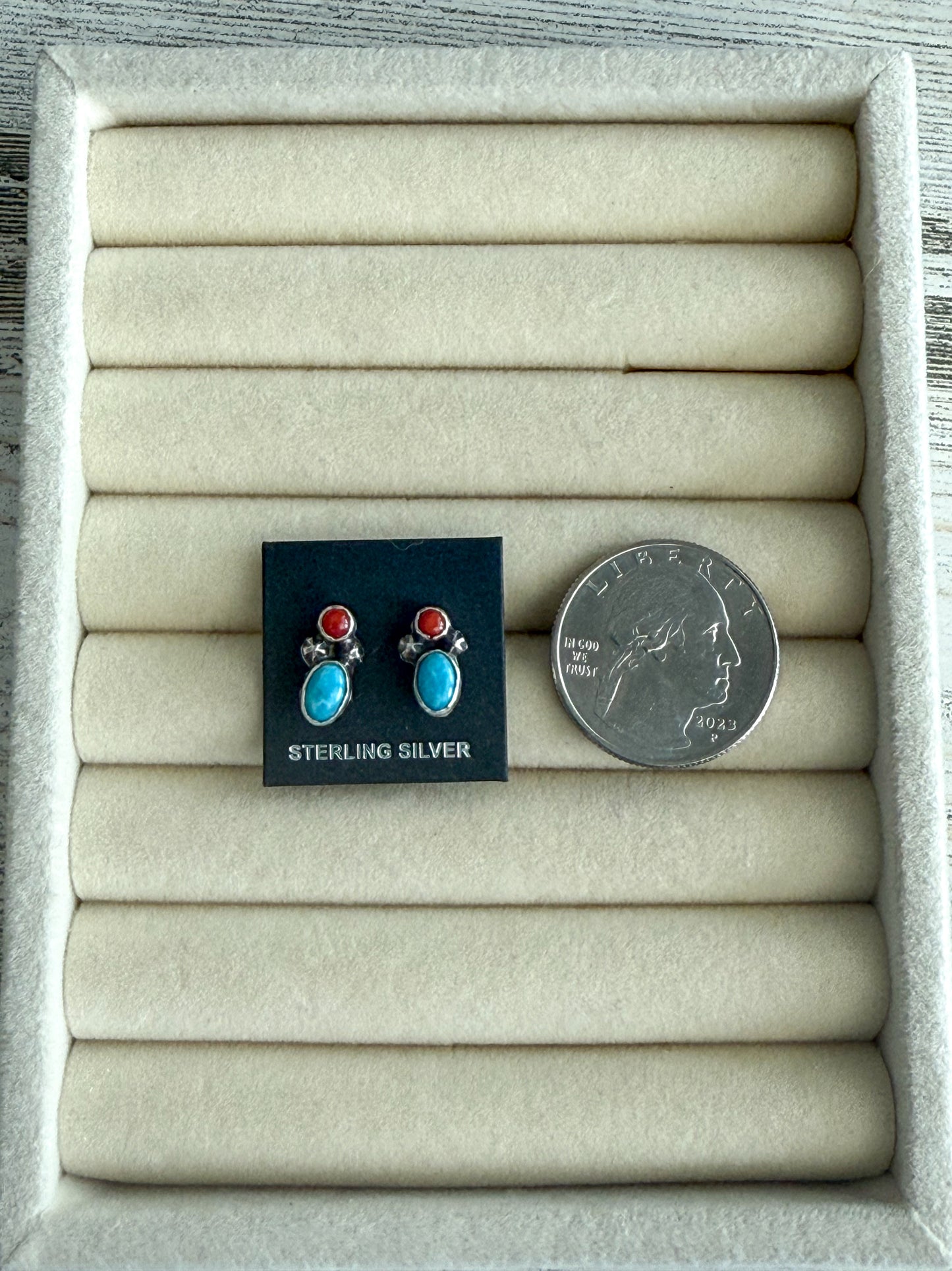 Native Made Turquoise & Coral Studs