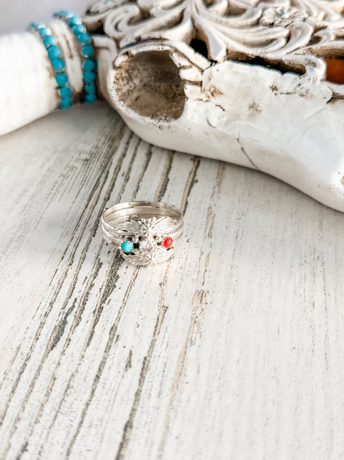 Native American Turquoise Coral Ring 10