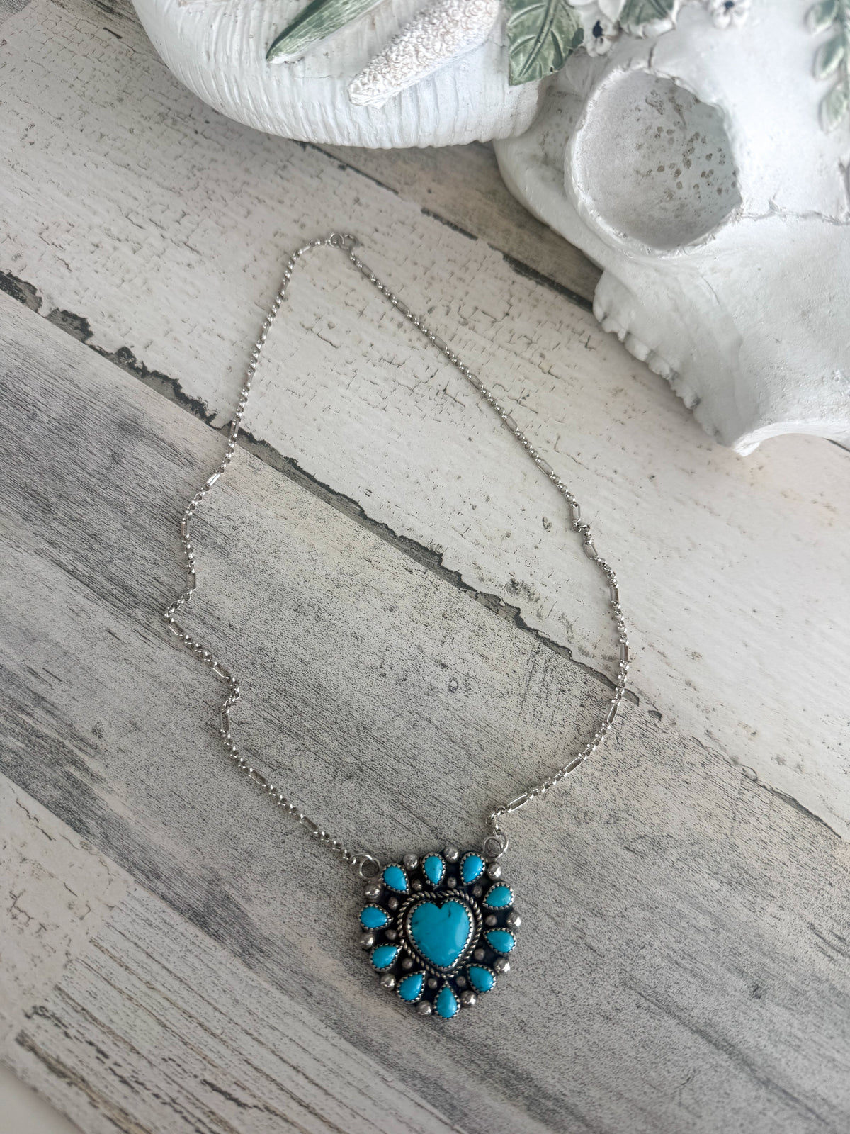 Native American Sleeping Beauty Heart Cluster Necklace 18"