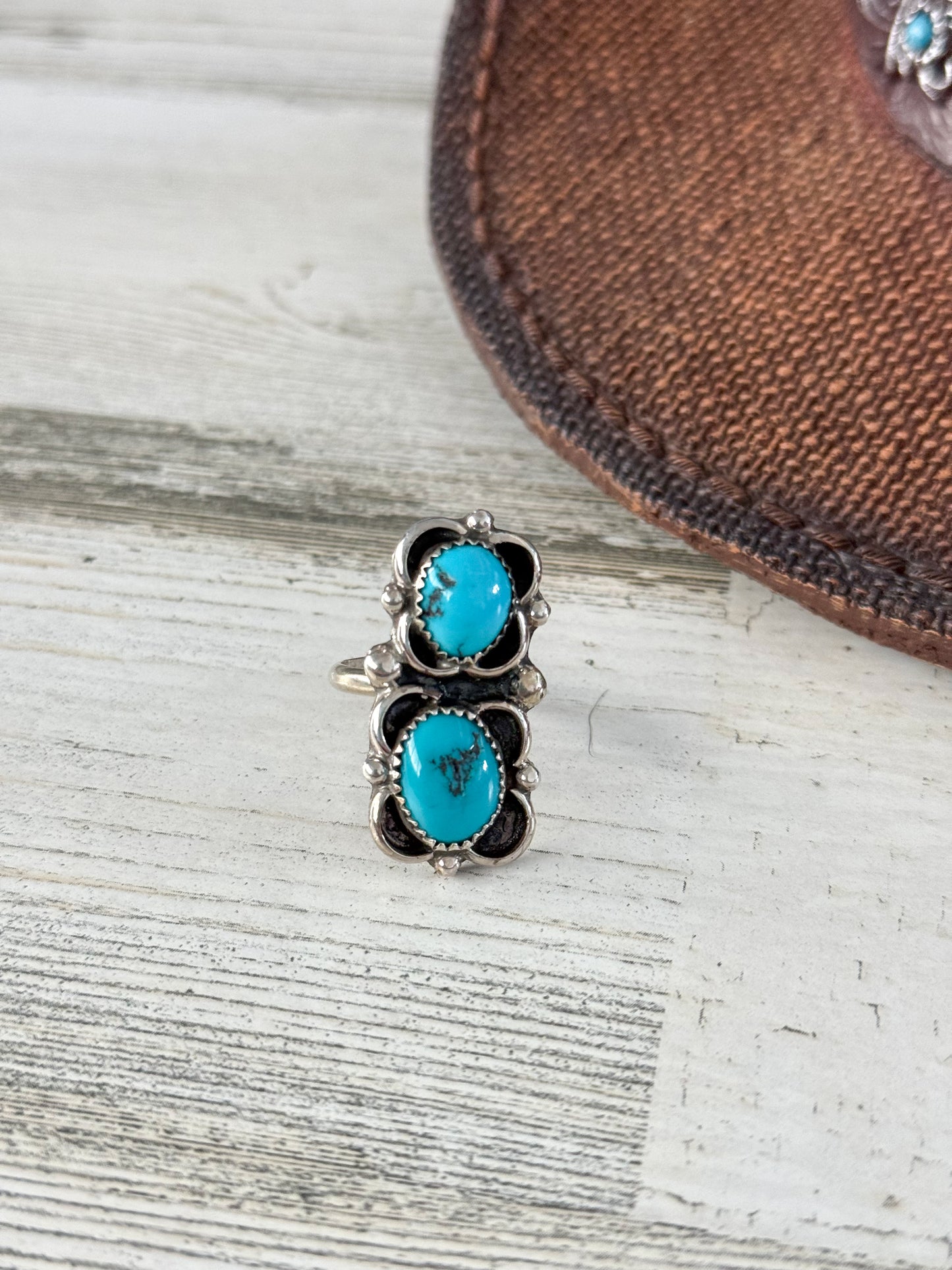 Native American 2 Kingman Stone Turquoise Adjustable Ring