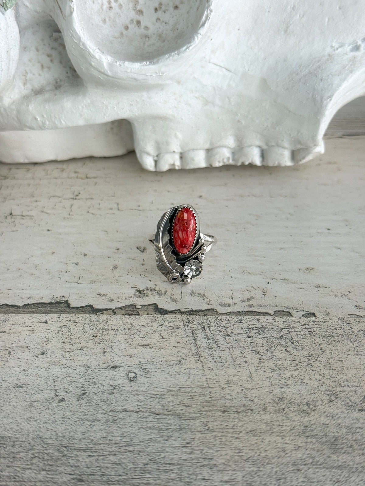 Native American Red Spiny Leaf Ring 9