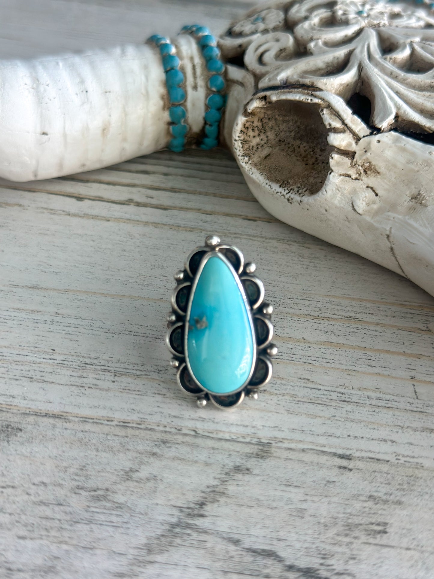 Native Made Blue Emerald Valley Turquoise Ring 9.5
