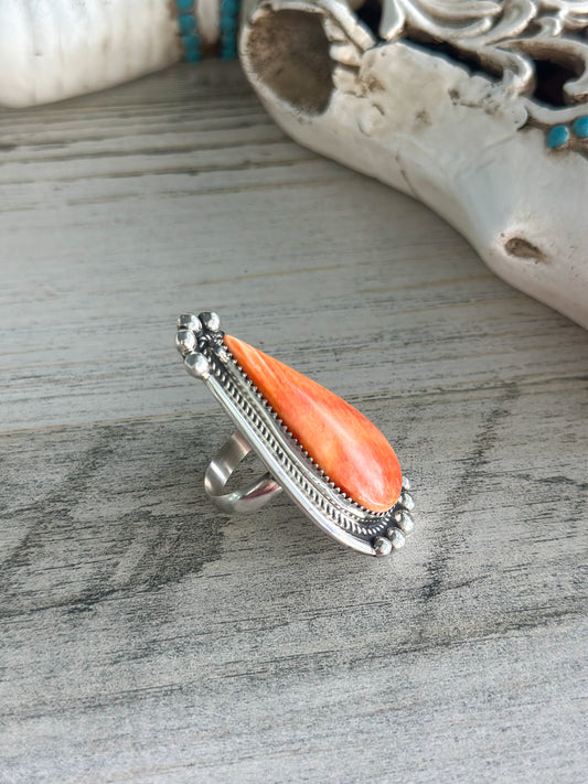 Native Made Orange Spiny Adjustable Ring