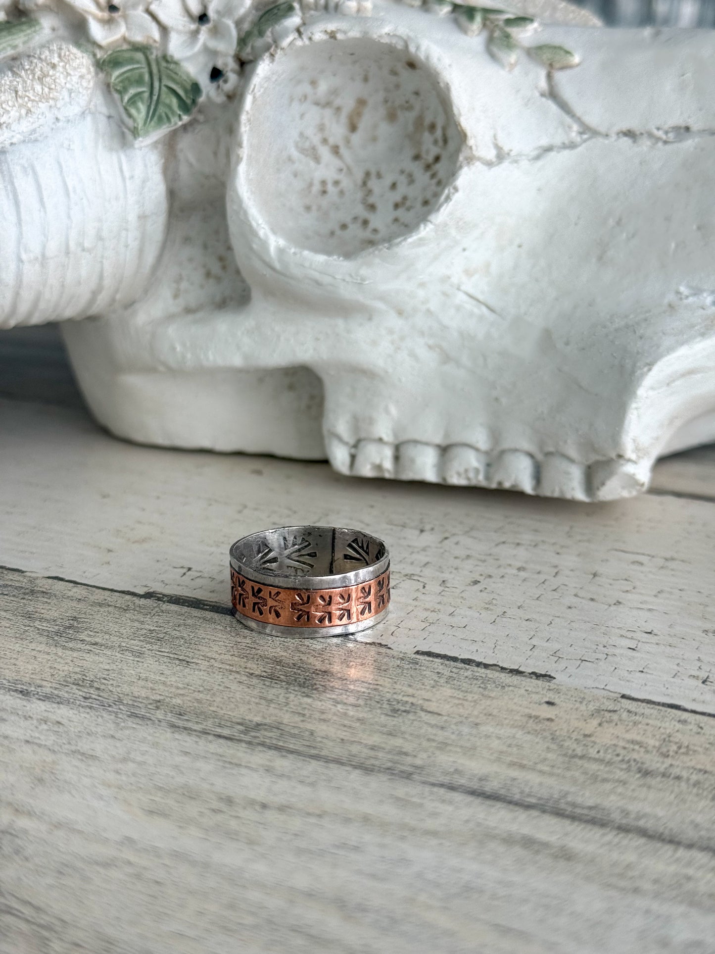 Native American Sterling & Copper Stamped Ring 14