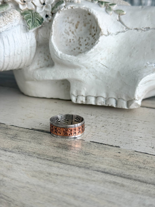 Native American Sterling & Copper Stamped Ring 14