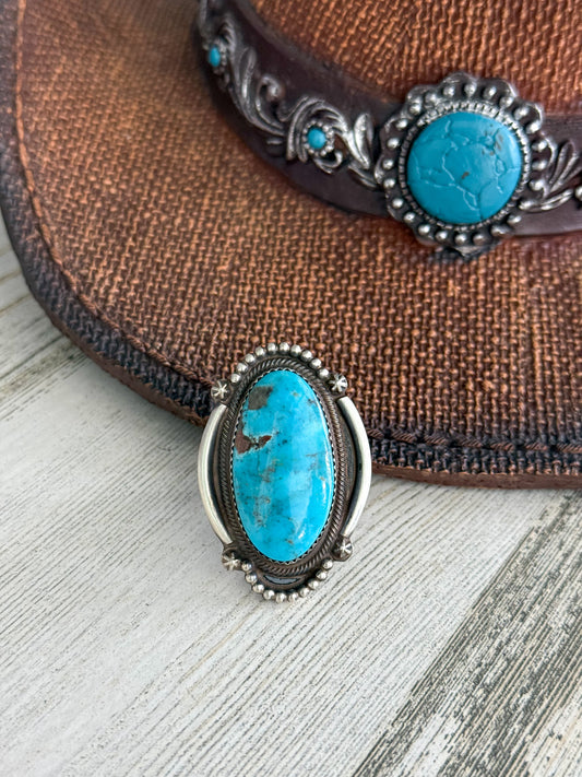 Native American Sonoran Rose Turquoise Ring 10.5