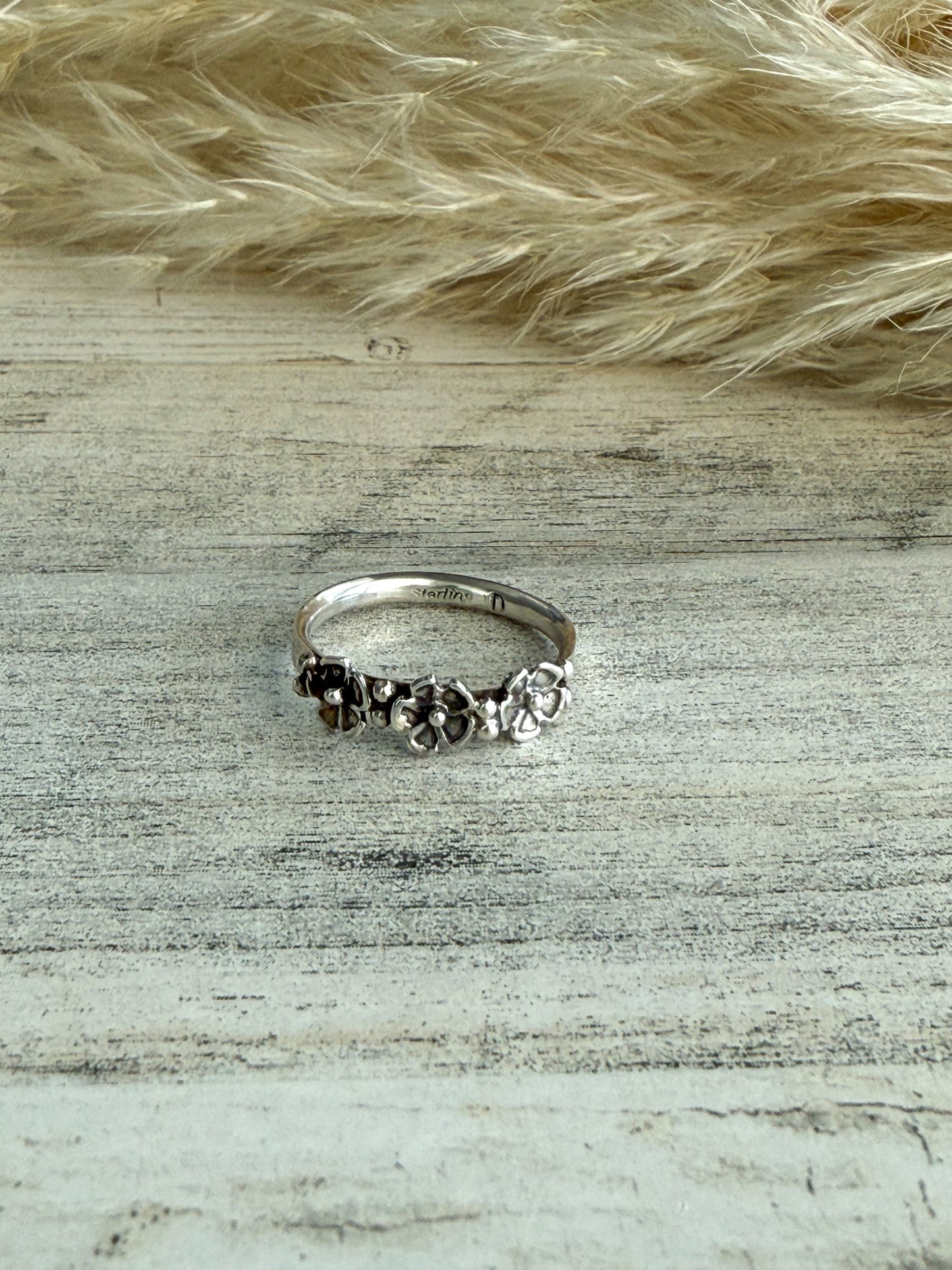 Native American Sterling Flower Cup Ring 8