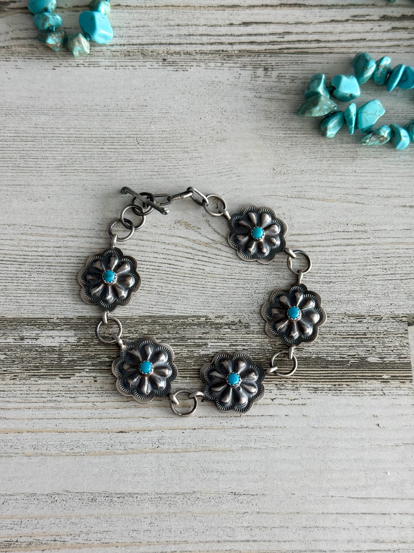 Native American Sterling & Turquoise Concho Bracelet