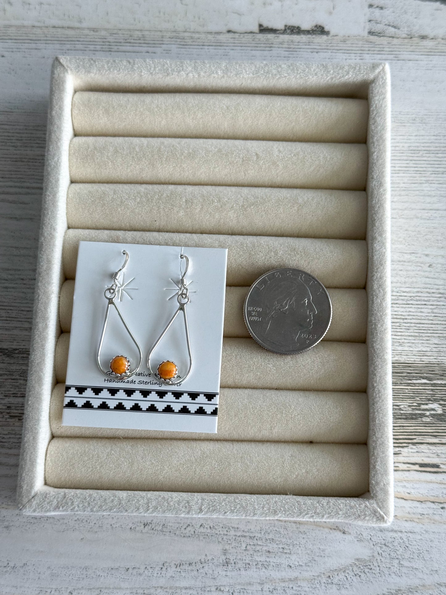 Native American Orange Spiny Tear Drop Earrings