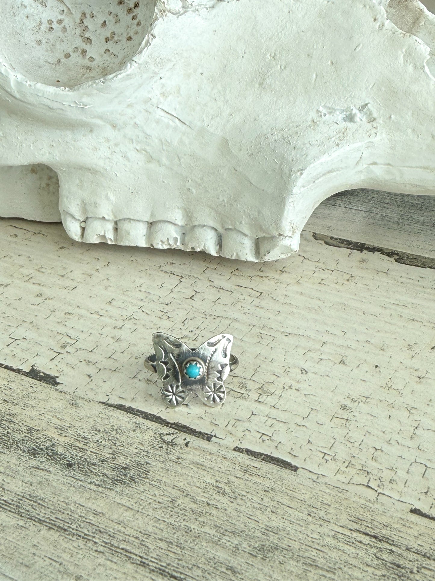 Native American Stamped Turquoise Butterfly Ring 8