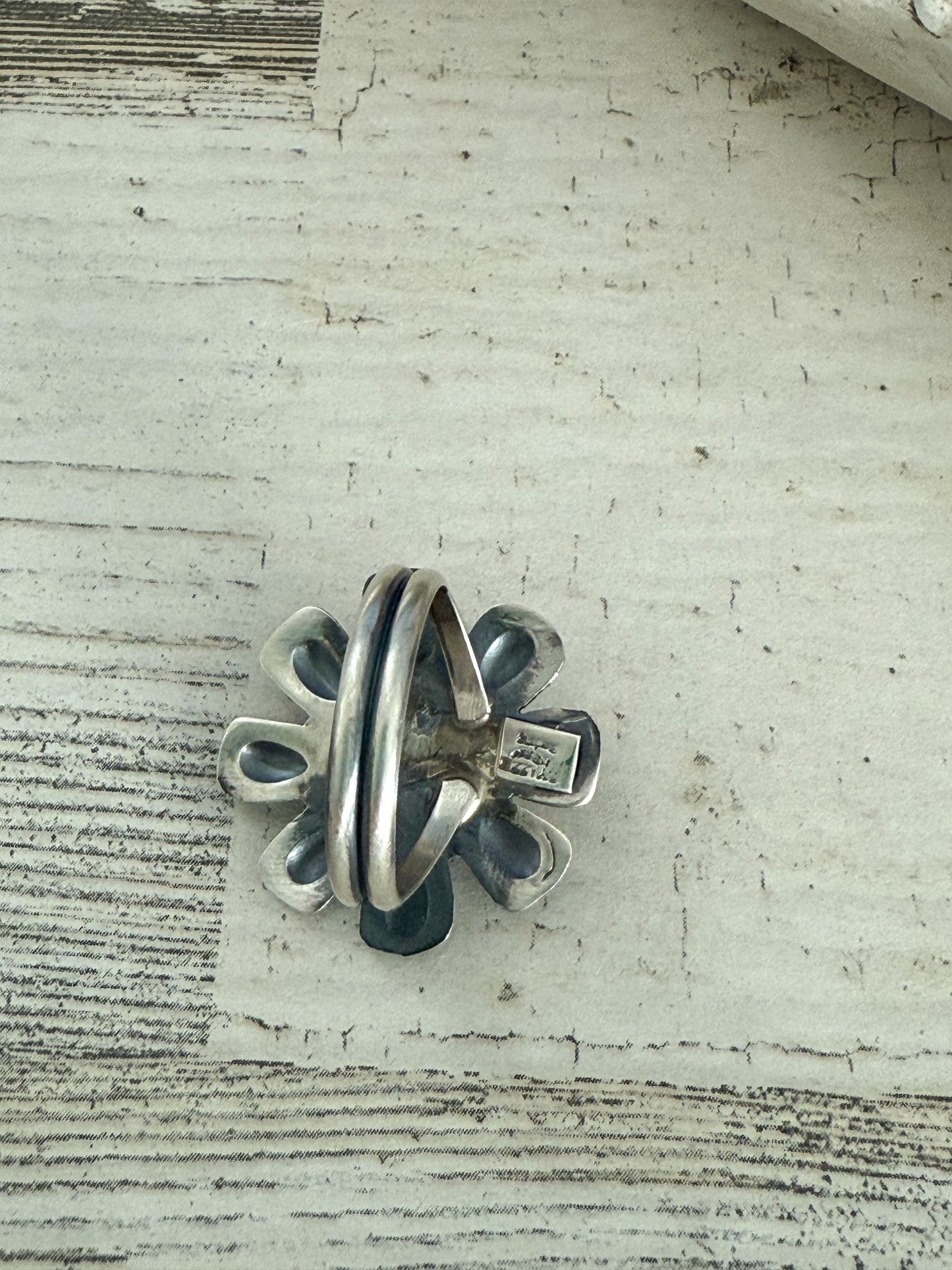 Native Made Turquoise Flower Ring Size 8