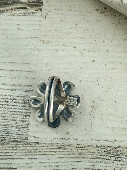 Native Made Turquoise Flower Ring Size 8