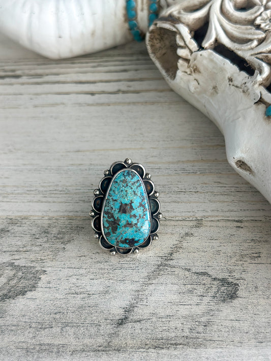 Native Made Blue & Brown Emerald Valley Turquoise Ring Size 6